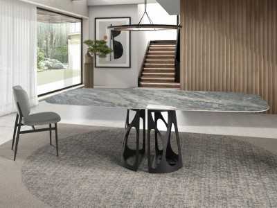Oval dining table with porcelain marble top - ANTONELLA