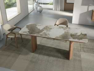 Mesa de comedor rectangular en nogal con tapa de porcelánico - BRIGG