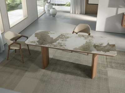 Mesa de comedor rectangular en nogal con tapa de porcelánico - BRIGG