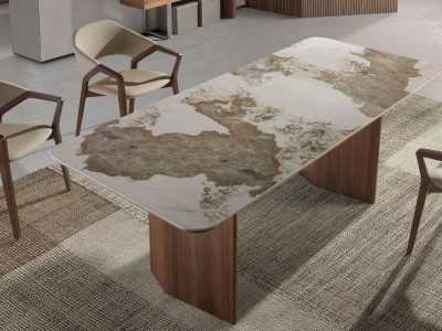 Rectangular walnut dining table with porcelain top - BRIGG