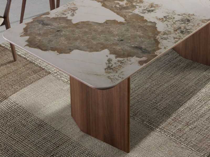 Mesa de comedor rectangular en nogal con tapa de porcelánico - BRIGG