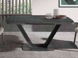 Mesa de comedor extensible con tapa porcelánico y base en acero inoxidable - EIRA
