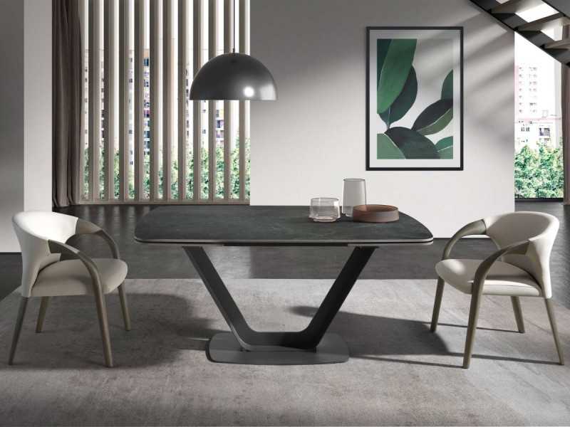 Table à manger extensible avec plateau en porcelaine et base en acier inoxydable - EIRA