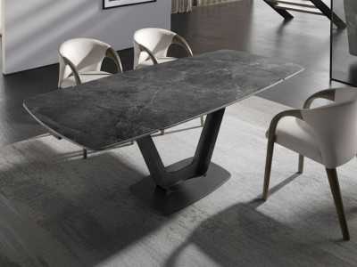 Table à manger extensible avec plateau en porcelaine et base en acier inoxydable - EIRA