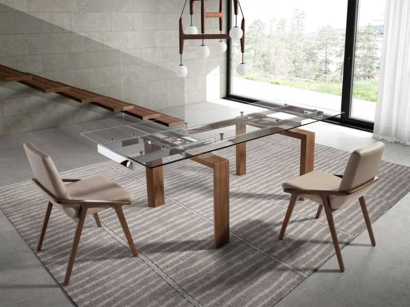 Table à manger extensible avec plateau en verre trempé - ERIKA