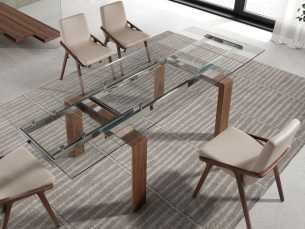 Mesa de comedor extensible con tapa de cristal templado - ERIKA 2