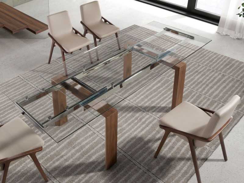 Mesa de comedor extensible con tapa de cristal templado - ERIKA