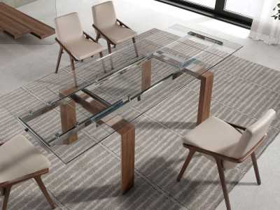 Table à manger extensible avec plateau en verre trempé - ERIKA