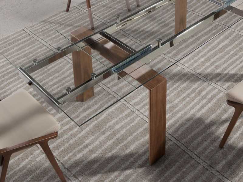 Extendable dining table with tempered glass top - ERIKA