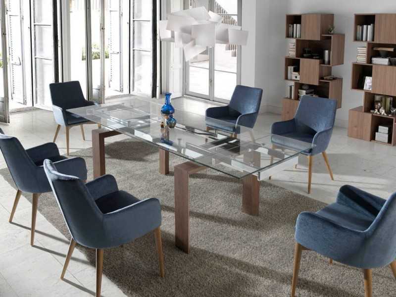 Mesa de comedor extensible con tapa de cristal templado - ERIKA