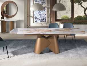 Table ovale extensible avec plateau en marbre porcelainé et piètement en acier inoxydable - ABACO EXT