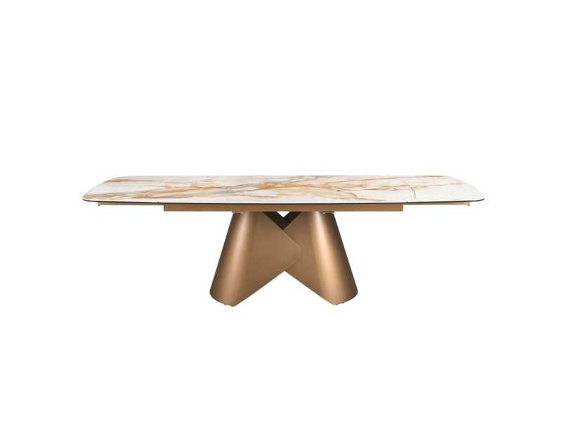 Mesa ovalada extensible con tapa mármol porcelánico y base en acero inoxidable - ABACO EXT