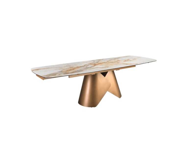 Extendable oval table with porcelain marble top and stainless steel base - ABACO EXT
