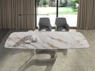 Mesa ovalada extensible con tapa mármol porcelánico y base en acero inoxidable - AABRIA 2