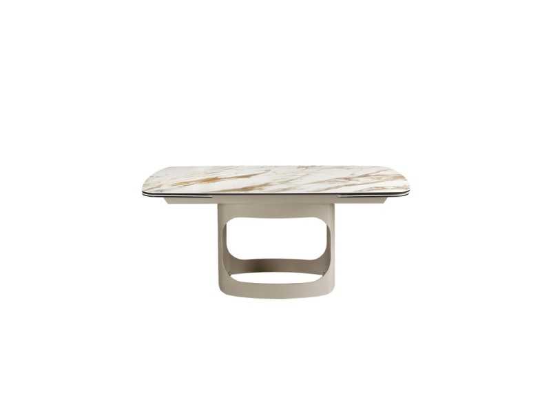 Mesa ovalada extensible con tapa mármol porcelánico y base en acero inoxidable - AABRIA