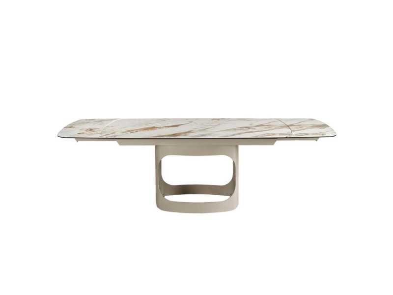 Extendable oval table with porcelain marble top and stainless steel base - AABRIA