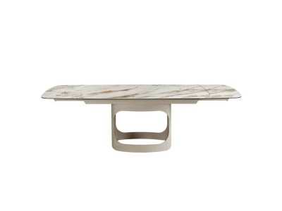 Table ovale extensible avec plateau en marbre porcelainé et piètement en acier inoxydable - AABRIA