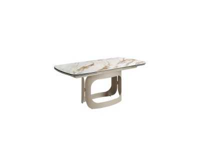 Table ovale extensible avec plateau en marbre porcelainé et piètement en acier inoxydable - AABRIA