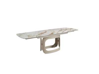 Extendable oval table with porcelain marble top and stainless steel base - AABRIA