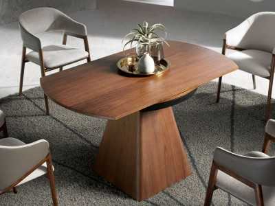 Table à manger ronde extensible avec placage en noyer - GRETA