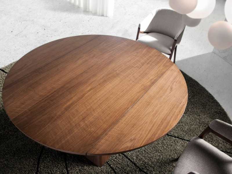 Table à manger ronde extensible avec placage en noyer - GRETA