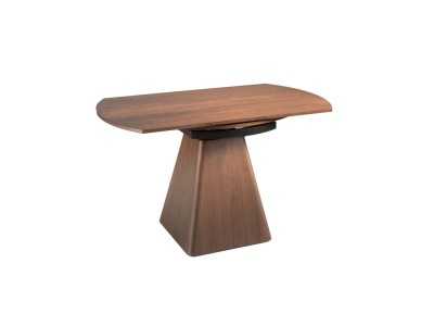 Round extendable dining table with walnut veneer - GRETA