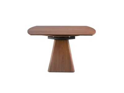 Round extendable dining table with walnut veneer - GRETA