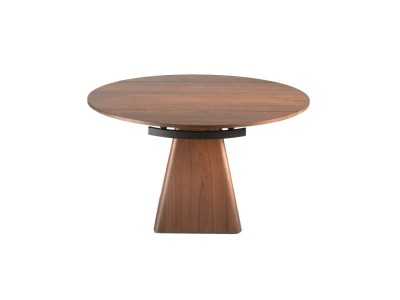 Round extendable dining table with walnut veneer - GRETA