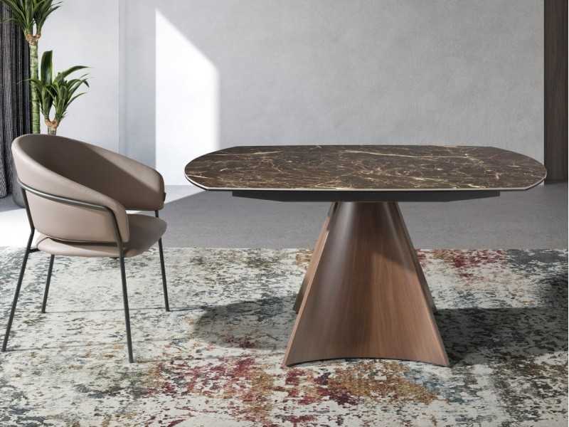 Extendable oval table with ceramic top and stainless steel base - LIVIRIANA