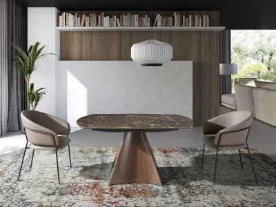 Table ovale extensible avec plateau en céramique et base en acier inoxydable - LIVIRIANA