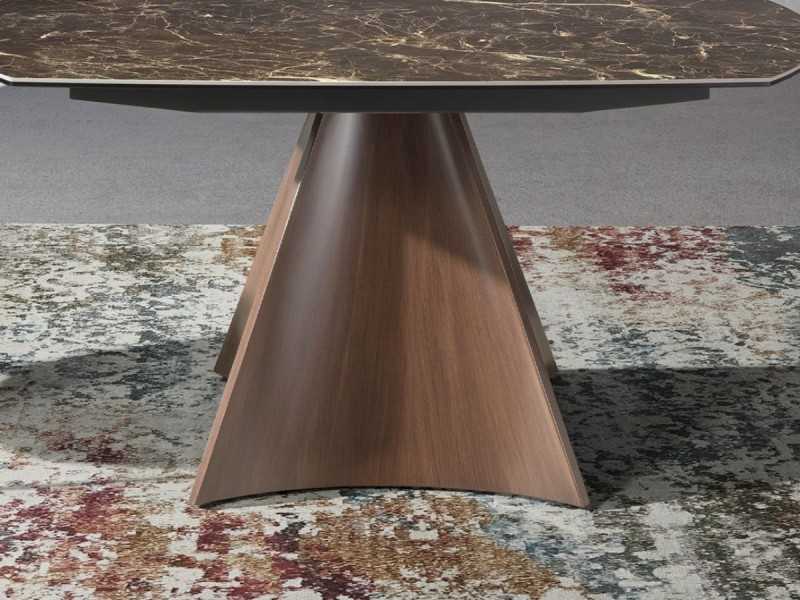 Mesa extensible ovalada con tapa cerámico y base en acero inoxidable - LIVIRIANA