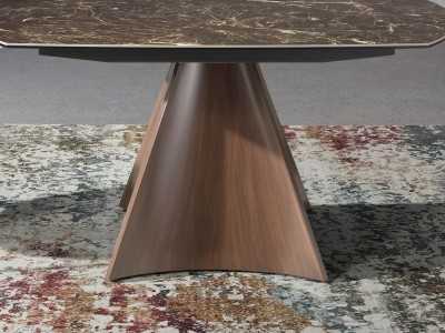 Mesa extensible ovalada con tapa cerámico y base en acero inoxidable - LIVIRIANA