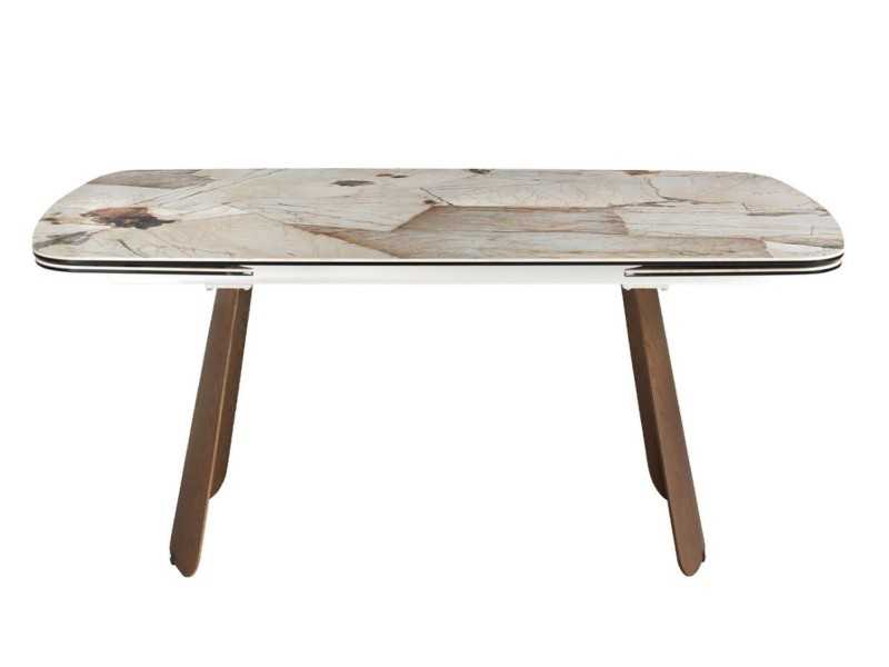 Extendable oval dining table with porcelain marble top and walnut legs - LEROS