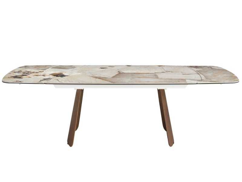 Mesa comedor extensible ovalada con tapa de mármol porcelánico y patas de nogal - LEROS