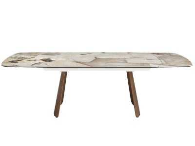 Extendable oval dining table with porcelain marble top and walnut legs - LEROS