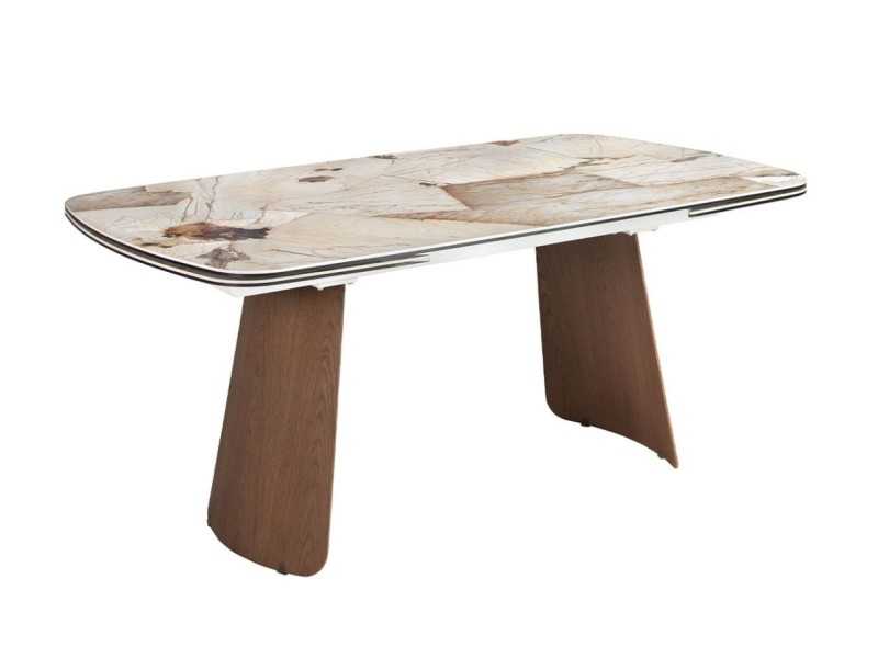 Extendable oval dining table with porcelain marble top and walnut legs - LEROS