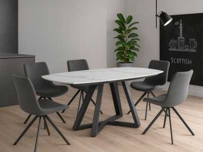 Table à rallonges avec plateau en marbre porcelainé et piètement en acier inoxydable - MOSSET