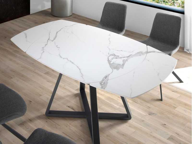 Extendable dining table with porcelain marble top and stainless steel base - MOSSET