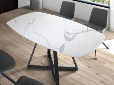 Extendable dining table with porcelain marble top and stainless steel base - MOSSET