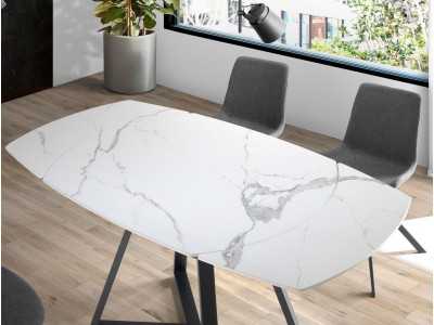 Table à rallonges avec plateau en marbre porcelainé et piètement en acier inoxydable - MOSSET