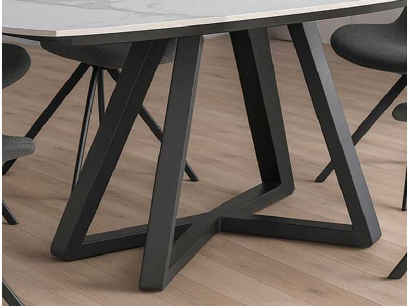 Table à rallonges avec plateau en marbre porcelainé et piètement en acier inoxydable - MOSSET