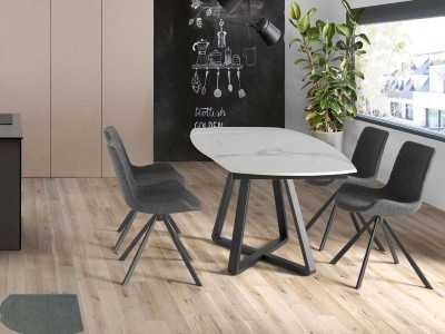 Mesa comedor extensible con tapa de mármol porcelánico y base en acero inox - MOSSET