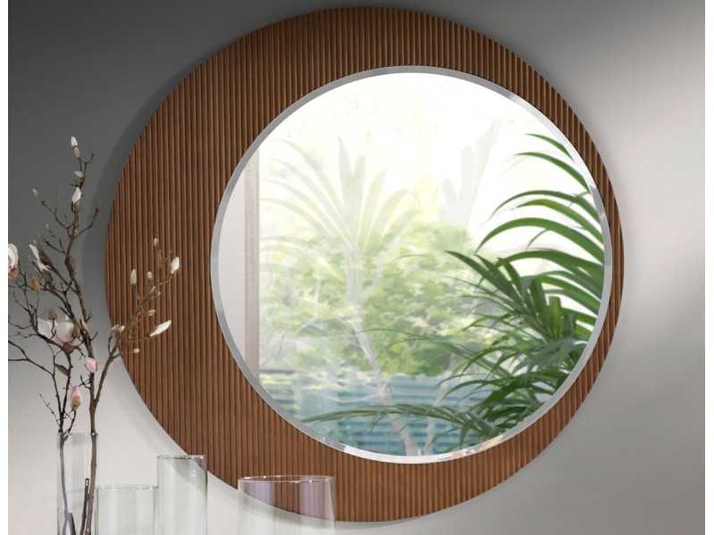 Round wall mirror with walnut wood - ALBERTINE
