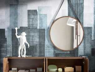 Round wall-mounted mirror with walnut frame - ANEESA