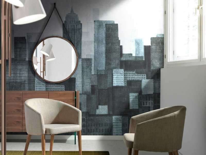 Round wall-mounted mirror with walnut frame - ANEESA