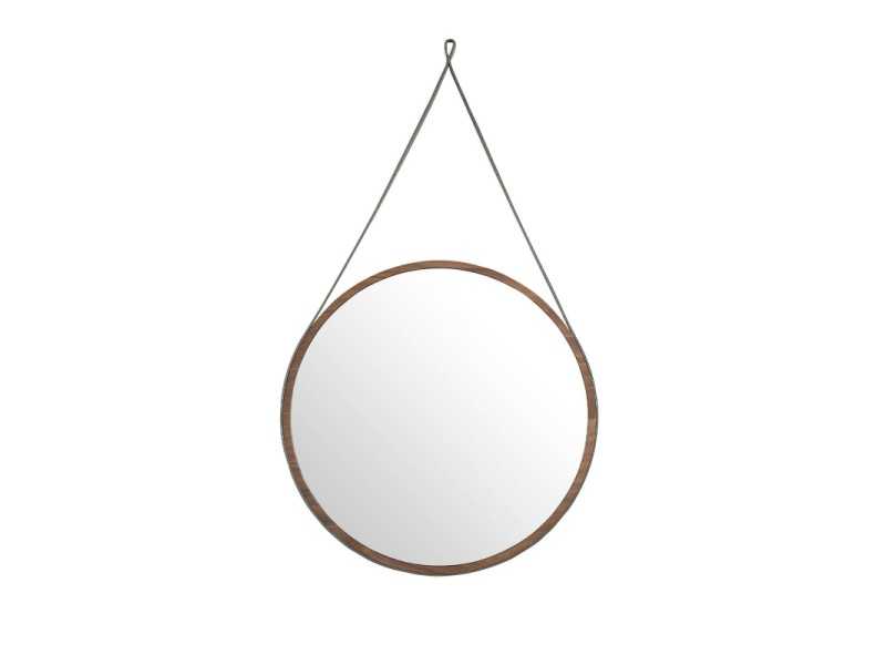 Round wall-mounted mirror with walnut frame - ANEESA