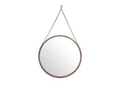 Round wall-mounted mirror with walnut frame - ANEESA