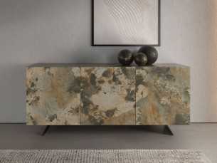 Lacquered sideboard with porcelain marble doors and steel legs - AMAYA
