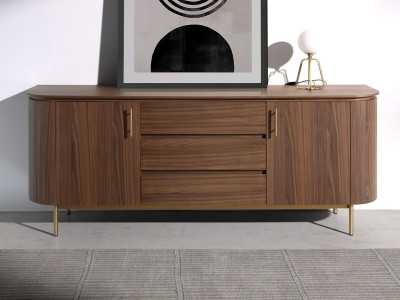 Designer walnut sideboard with gold stainless steel base - MANDRA