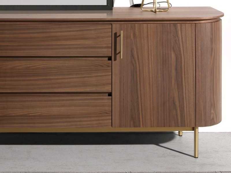 Designer walnut sideboard with gold stainless steel base - MANDRA